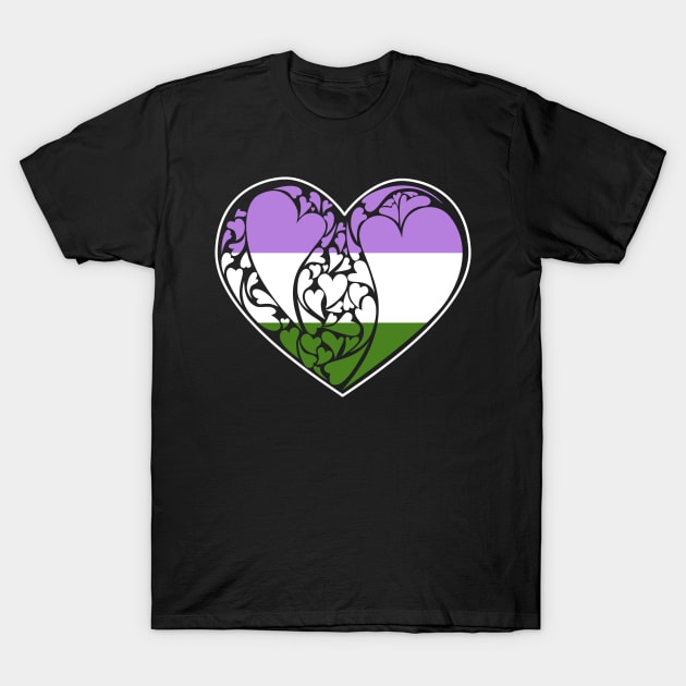 Genderqueer Flag LGBT+ Heart T-Shirt by aaallsmiles